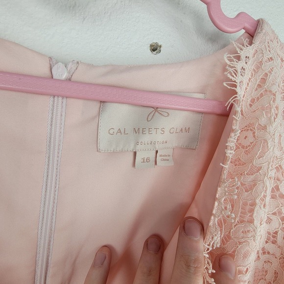 Gal Meets Glam Pink Ginger Rosebud Lace Sheath Dress wedding cocktail Womens 16 - Picture 4 of 6